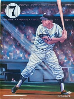 Mickey Mantle Signed & "No.7" Inscribed 16x20 Lithograph By Artist Robert Stephen Simon (JSA)